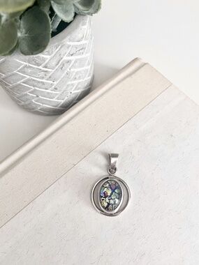 Vintage Mexican Sterling Silver Foil Glass Pendant 925